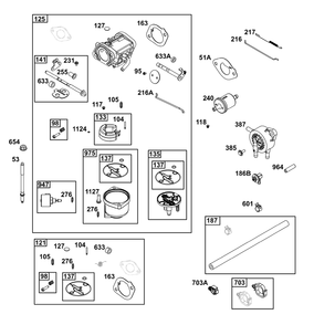 Carburetor And Fuel Supply Group Diagram and Parts List for 40N777-0009-B5 400000 - 699999 Briggs and Stratton Engine